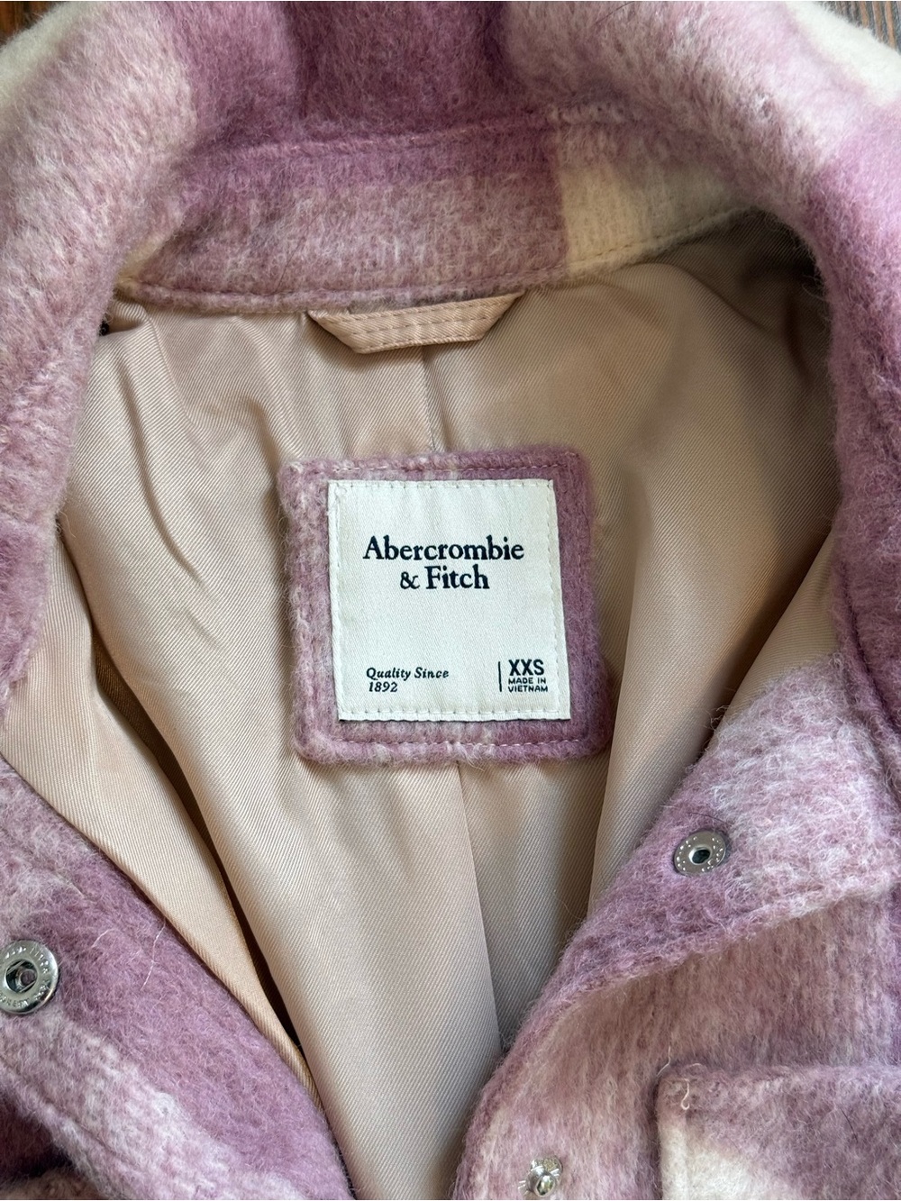 Abercrombie & Fitch Plaid Wool-Blend Pea Coat in Pink and Cream - Picture 3 of 10